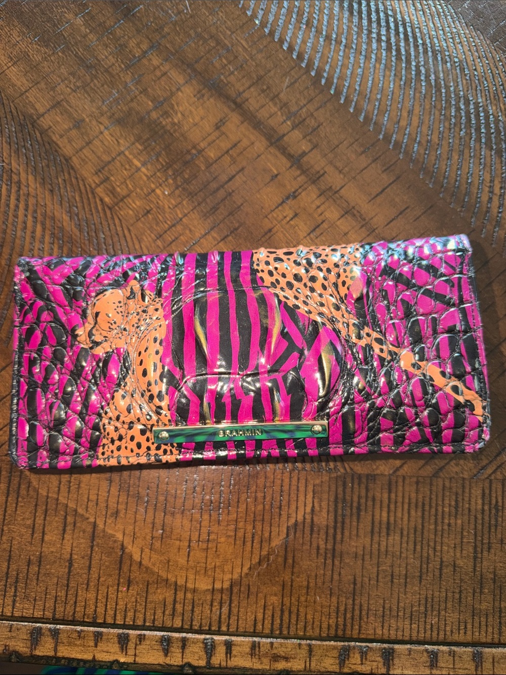 Brahmin Pink and Orange Leopard Print wallet